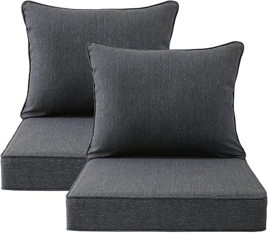Outdoor Patio Chair Cushions Set, 22" x 22", Set of 2, Water-Repellent, Fade Resistant, Deep Seat Bottom and Back Cushion for Backyard, Couch, Sofa and Patio Furniture, Charcoal
