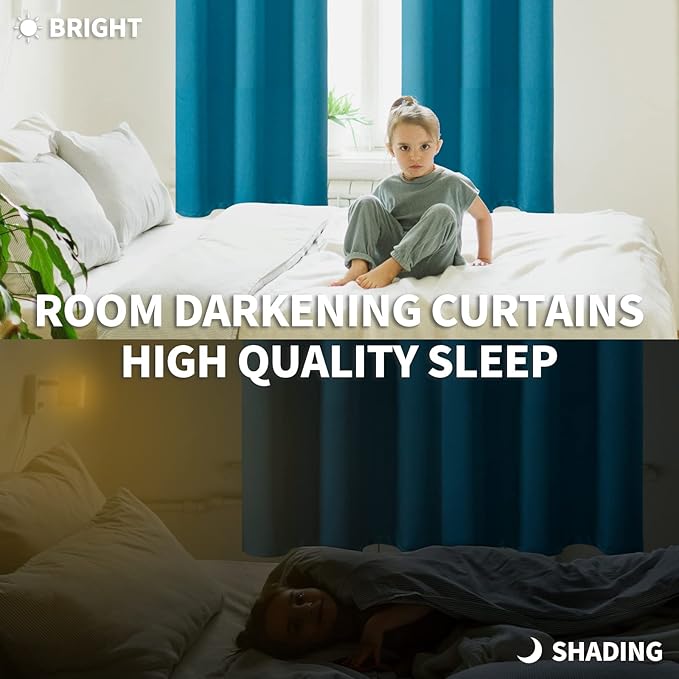BGment Peacock Blue Blackout Curtains for Kitchen Bedroom Window - Short Drapes Thermal Insulated Blackout Blinds for Rv Bathroom Privacy, 42 x 48 Inch, 2 Panels