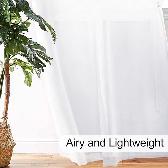 XWZO White Sheer Curtains for Bedroom, Light Filtering & Breathable Extra Wide Grommet Voile Window Curtains for Living Room, Home Decor with Tiebacks, Set of 2 Panels, 60 x 95 Inches Long