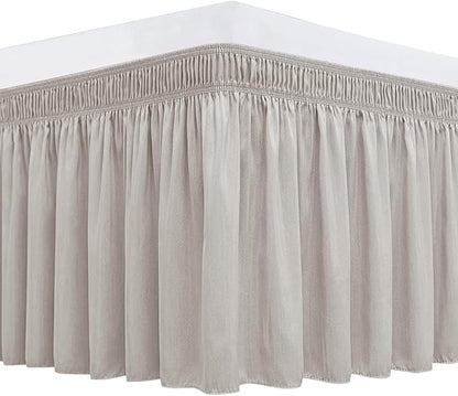 Biscaynebay Wrap Around Bed Skirts for King & Cal King Beds 14" Drop, Camel Grey Adjustable Elastic Dust Ruffles Easy Fit Wrinkle Resistant Silky Luxurious Fabric Machine Washable