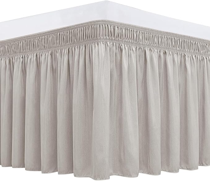 Biscaynebay Wrap Around Bed Skirts for King & Cal King Beds 16" Drop, Camel Grey Adjustable Elastic Dust Ruffles Easy Fit Wrinkle Resistant Silky Luxurious Fabric Machine Washable