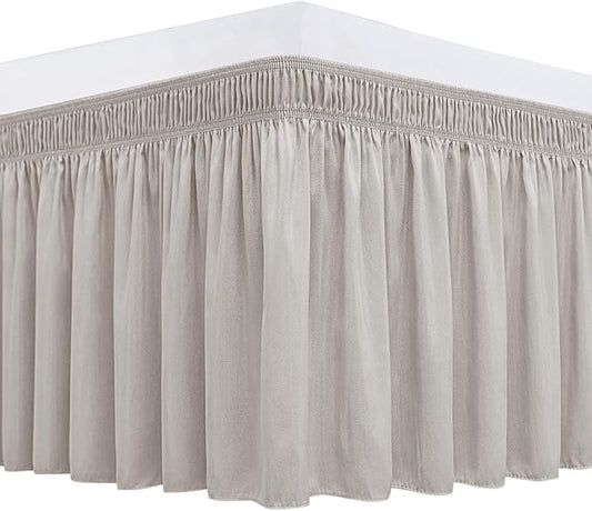 Biscaynebay Wrap Around Bed Skirts for Queen Beds 15" Drop, Camel Grey Adjustable Elastic Dust Ruffles Easy Fit Wrinkle & Fade Resistant Silky Luxurious Fabric Machine Washable