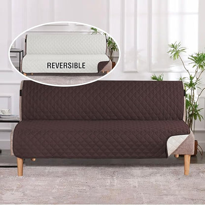 H.VERSAILTEX Reversible Futon Cover Water Repellent Armless Sofa Slipcover Washable Furniture Protector with Adjustable Elastic Strap Anti-Slip Futon Bed Cover for Dogs 70" Width Seat (Brown/Beige)