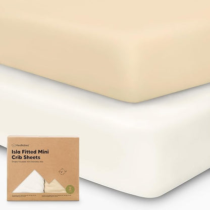 Pack and Play Sheets Fitted - 2-Pack Mini Crib Sheets for Pack N Play Mattress 38x26, Soft & Cozy, Neutral Toddler Playard Bedding, Snug Fitted Mini Baby Crib Mattress Cover Boy, Girl (Khaki)
