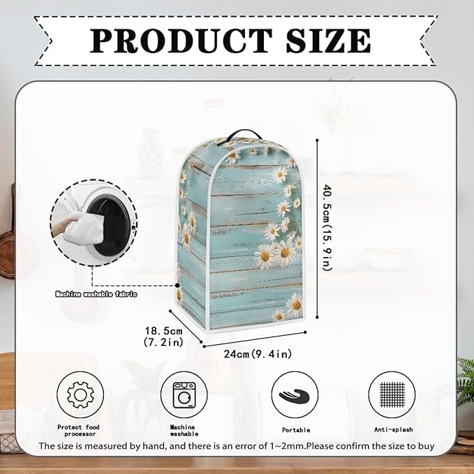 Daisy Blender Cover Teal Wood Appliance Dust Cover Universal for Food Processor Coffee Maker Juice Machine Reusable Protection Cover for Stand Mixer