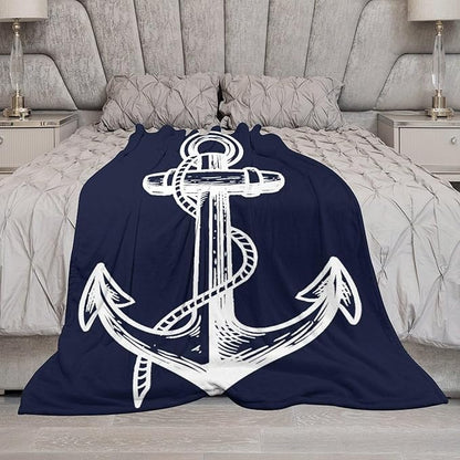 Anchor Blanket Retro Abstract Nautical Navy Blue White Soft Cozy Lightweight Throw Blanket for Kids Girls Boys Women Men Bedroom Living Room Dorm Chair Sofa Travel 50x60in