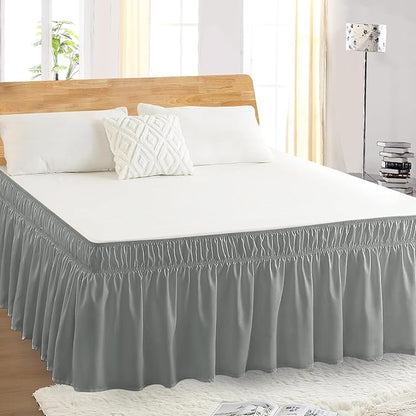 King Bed Skirt, Elastic Wrap Around Bed Skirt King Size, Bed Skirts for Adjustable Bed, Easy Fit with 18" Drop Length Tailored Drop Dust Ruffle (Grey)