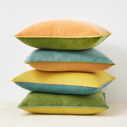 MONDAY MOOSE Decorative Throw Pillow Covers Cushion Cases, Set of 4 Soft Velvet Modern Double-Sided Designs, Mix and Match for Home Decor, Pillow Inserts Not Included (18x18 inch, Yellow/Green)