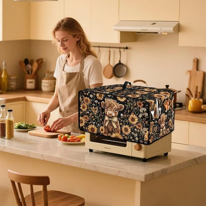 Cute Highland Cattle Print Toaster Oven Cover Heavy Duty Microwave Oven Dust Cover Sunflower Daisy Print Dust-Proof Universal Kitchen Machine Covers Suitable for Most Microwave Ovens, S