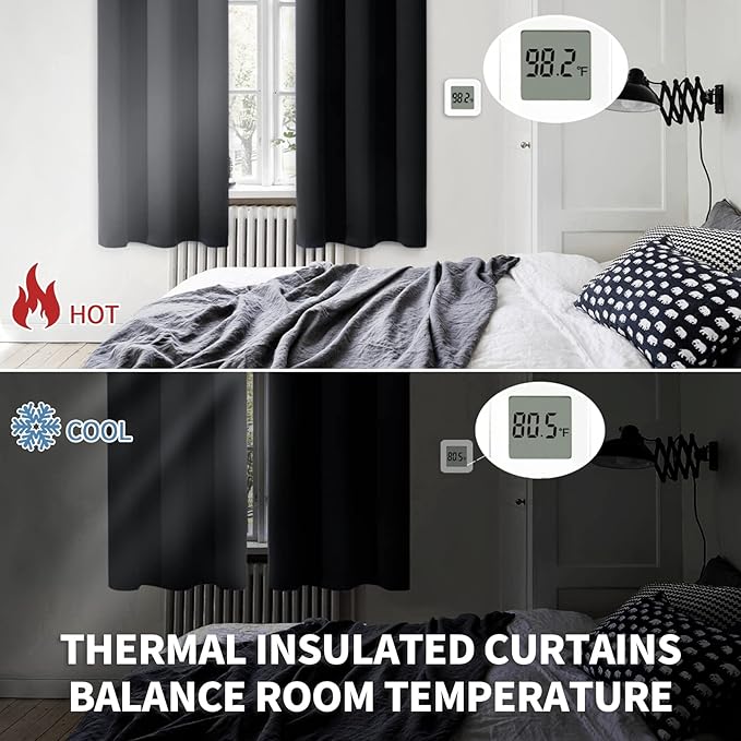 BGment Black Blackout Curtains 36 Inches Length for Kitchen Window - Short Drapes with Rod Pocket Thermal Insulated Privacy for Bedroom Bathroom Rv Cafe Window, 2 Panels, 42 x 36 Inch