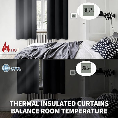 BGment Small Black Curtains 34x30 Inch for Short Window - Rod Pocket Half Window Drapes for Kitchen Cafe Decorative Thermal Insulated Room Darkening Blind Rv Camper Privacy, 2 Panels
