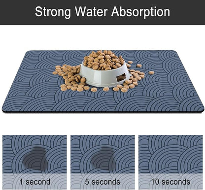 Dog Food Mat for Floors, Absorbent and Quick-Drying Pet Cat Food Mat,Anti-Fouling and Easy-to-Clean Pet Feeding Mat,Dog Bowl Mats for Messy Drinking Water Bowls.17 x32inch Boho Style