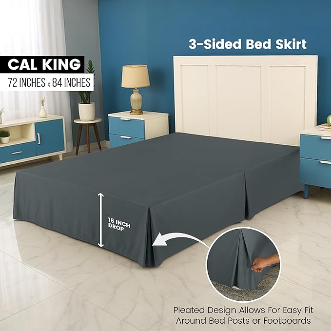 Utopia Bedding California King Bed Skirt - Soft Quadruple Pleated Ruffle - Easy Fit with 16 Inch Tailored Drop - Hotel Quality, Shrinkage and Fade Resistant (Cal King, Grey)