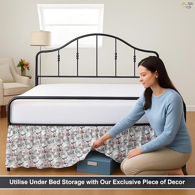 Cottington Lane Ruffled Bed Skirt Queen Size with Split Corner, Brushed Microfiber Hotel Quality Dust Ruffle, 15 Inch Drop Gathered Bedskirt, Soft, Stylish, Shrink & Fade Resistant, Petal Dream