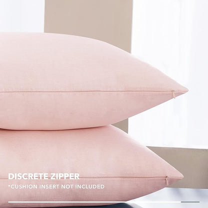 Deconovo Decorative Throw Pillow Covers - Set of 4 Soft Linen Cushion Covers, 20x20 Inch, Green & Machine Washable Pillowcases for Sofa, Bedroom, Living Room Décor, Pink,Covers ONLY, No Inserts
