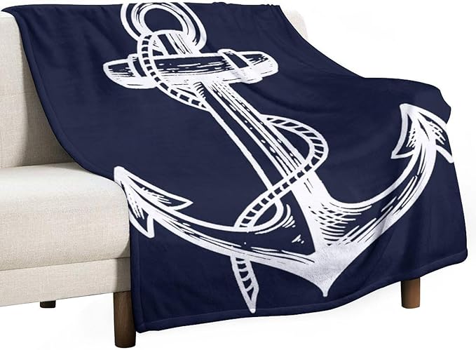 Anchor Blanket Retro Abstract Nautical Navy Blue White Soft Cozy Lightweight Throw Blanket for Kids Girls Boys Women Men Bedroom Living Room Dorm Chair Sofa Travel 40x50in