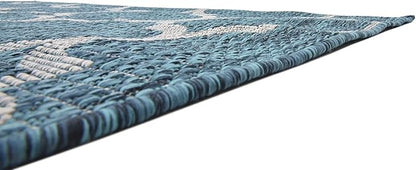 Unique Loom Outdoor Trellis Collection Area Rug (5' 3" x 8' Rectangle, Teal/ Gray)