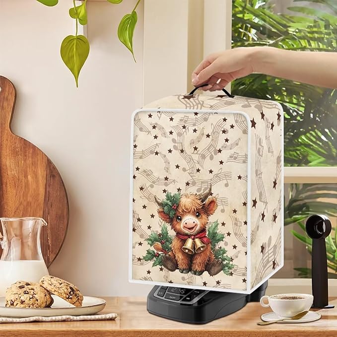 Christmas Coffee Maker Cover, Dustproof Washable Highland Cow Coffee Machine Protector with Handle