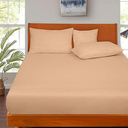 ROYALE LINENS 300 Thread Count 100% Long Staple Combed Cotton Fitted Sheet King - Super Soft Deep Pocket Bottom Sheet - Fitted Sheets Only - Elastic Sheets (King, Sand)