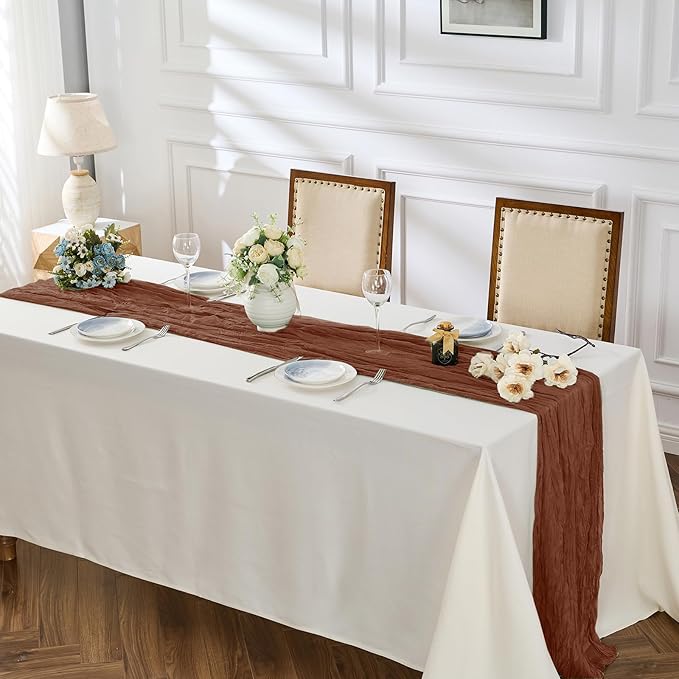 BALCONY & FALCON Terracotta Cheesecloth Table Runner 10FT 120 Inch Rustic & Boho Farmhouse Gauze Cheese Cloth Runners for Wedding Fall Thanksgiving Christmas Party Baby Shower Birthday Decor