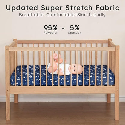 Baby Crib Sheets for Boys Girls Neutral, 2 Pack Crib Mattress Sheet for Standard Crib and Toddler Mattress, Super Soft Breathable Fitted Crib Sheet, 52" x 28"