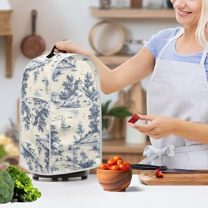 Talayituse Toile De Jouy House Print Blender Dust Cover, Fingerprint Protection Cover for Stand Mixer or Coffee Machine, Home Kitchen Appliance Covers for Stain Dust Resistant Supplies