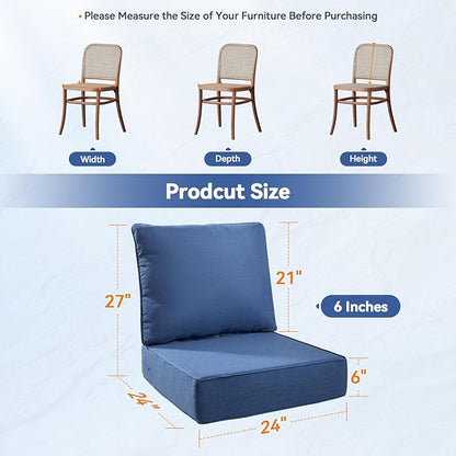 Luxury 6" Outdoor Cushions for Patio Furniture, 24x24x6" Thick Seat Cushion Set of 9, Fade Resistant Couch Chair Replacement Cushions High Density Deep Wicker Chair Cushion w/ Removable Cover, Blue