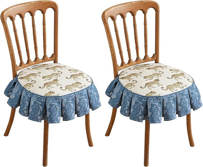 patdrea Pack of 2 Chair Cushions for Dining Chairs with Ruffled,Leopard Pattern Seat Pad with Ties,Removable,Non Slip Chair Pads Decor for Bar Stool Cushions,Indoor Kitchen Chairs, 17.7"x17.7"