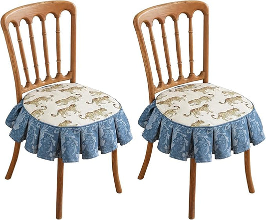 patdrea Pack of 2 Chair Cushions for Dining Chairs with Ruffled,Leopard Pattern Seat Pad with Ties,Removable,Non Slip Chair Pads Decor for Bar Stool Cushions,Indoor Kitchen Chairs, 17.7"x17.7"