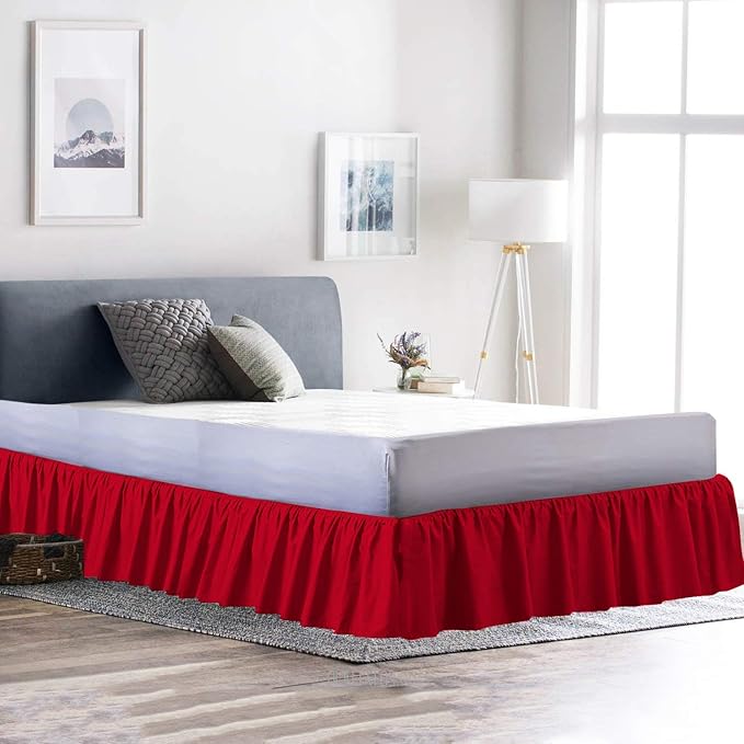 Bed Skirt - Ruffled Bed Skirt (RV King, Red) 12 Inch Drop Dust Ruffle with Platform, 100% Cotton 800 Thread Count Fabric - Dust Ruffle Bedskirt for Easy Fitting and Easy Care