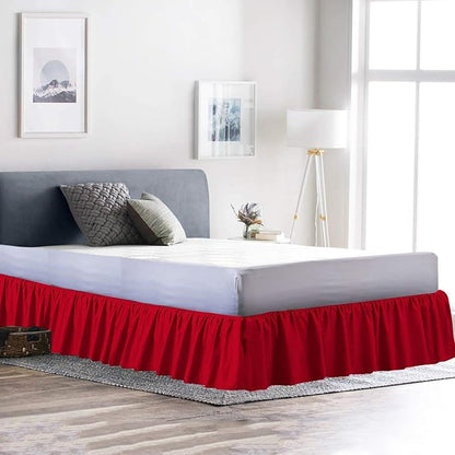 Bed Skirt - Ruffled Bed Skirt (Full XL, Red) 12 Inch Drop Dust Ruffle with Platform, 100% Cotton 800 Thread Count Fabric - Dust Ruffle Bedskirt for Easy Fitting and Easy Care