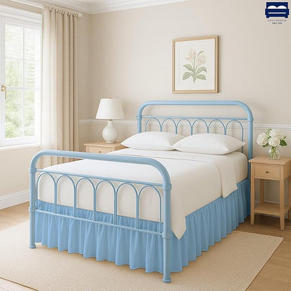 Cottingon Bed Skirt Full 21" Drop with Split Corners, 100% Microfiber Soft and Stylish, Dust Ruffle with Platform, Light Blue