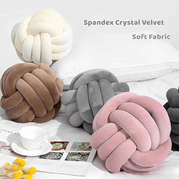 Knot Ball Pillows, Round Throw Pillow Cushion Home Decoration Soft Plush Pillow, Throw Knotted Ball Pillow Handmade Children Room Decoration Round Plush Toy Pillow (Leather Pink,8.5"/22cm)