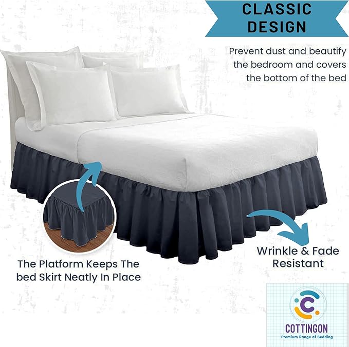 Ruffled Bed Skirt with Split Corners-Dust Ruffle - 14" Drop 100% Microfiber Soft,Sheen & Luxurious Look - Bed Skirts (Dark Grey -Twin)