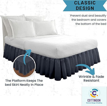 Ruffled Bed Skirt with Split Corners-Dust Ruffle - 16" Drop 100% Microfiber Soft,Sheen & Luxurious Look - Bed Skirts (Dark Grey -Queen)