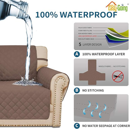 Easy-Going Sofa Slipcover Oversized Sofa Cover Waterproof Couch Cover Furniture Protector Cover Pets Covers Washable Non-Slip Fabric Pets Kids Children Dog Cat (Oversized Sofa, Brown)