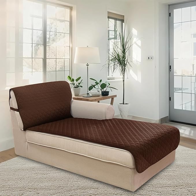U-NICE HOME Sectional Couch Cover for Dogs Chaise Lounge Reversible Sofa Cover Furniture Protector Cover for Pets with Elastic Adjustable Strap (Chaise Lounge, Brown/Beige)