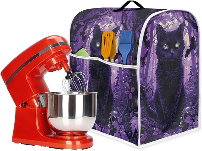 Black Cat Stand Mixer Cover Washable Kitchen Appliance Cover for 4.5-5 Quart Mixers Dustproof & Oilproof Food Processor Covers for Home Aid Mixers Accessories Halloween Kitchen Decor