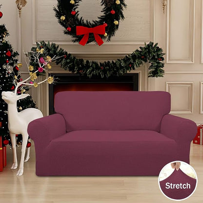 Easy-Going Stretch Loveseat Slipcover 1-Piece Sofa Cover Furniture Protector Couch Soft with Elastic Bottom for Kids Polyester Spandex Jacquard Fabric Small Checks (Loveseat, ASH Rose)