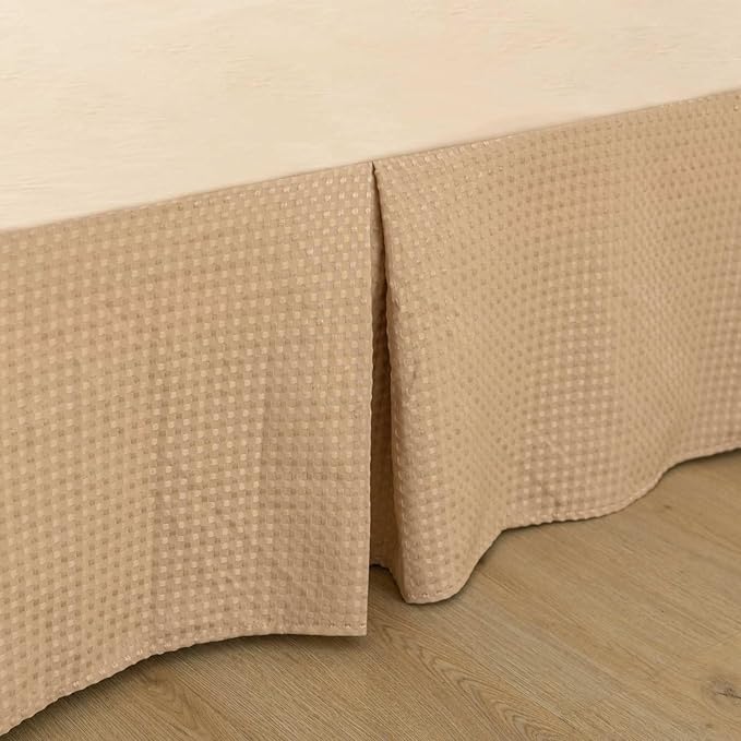 Bed Skirt, Bed Skirt Queen Size, Pleated Waffle Weave Bed Skirt with Split Corners, Queen Bed Skirt 16 Inch Drop (Light Camel, Queen - 16" Drop)