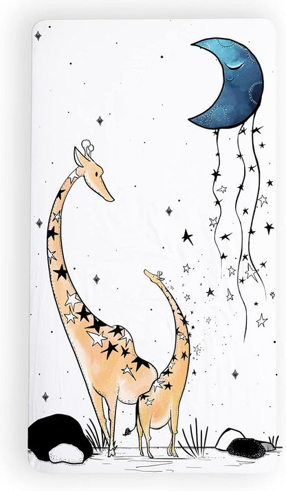 JumpOff Jo - Fitted Crib Sheet, Super Soft Breathable 100% Cotton Baby Crib Sheet for Standard Crib Mattresses and Toddler Beds, 28 in. x 52 in. - Giraffe and a Calf
