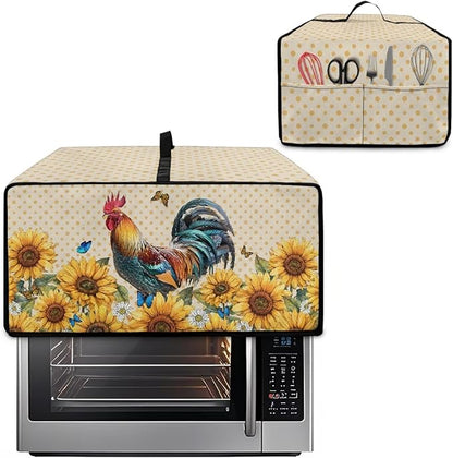 Microwave Oven Dust Cover Waterproof Dustproof Microwave Toaster Oven Cover Fabric Kitchen Machine Covers for Toaster Oven Air Fryer, Rooster Chicken Sunflower Butterfly Polka Dot Print, M