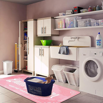 Laundry Room Rug Non Slip Floor mats Farmhouse Large Laundry Rugs for Pink Laundry Runner Room Mat Washer and Dryer Carpet Laundry Room Decor 20x59inch(Pink)