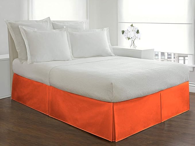 Bed Skirt - 100% Cotton 800 Thread Count Box Pleated Bed Skirt - Luxury Pleated Dust Ruffle, Hotel Quality Modern Bed Skirt, Easy Fit with 12 Inch Tailored Drop, King, Orange
