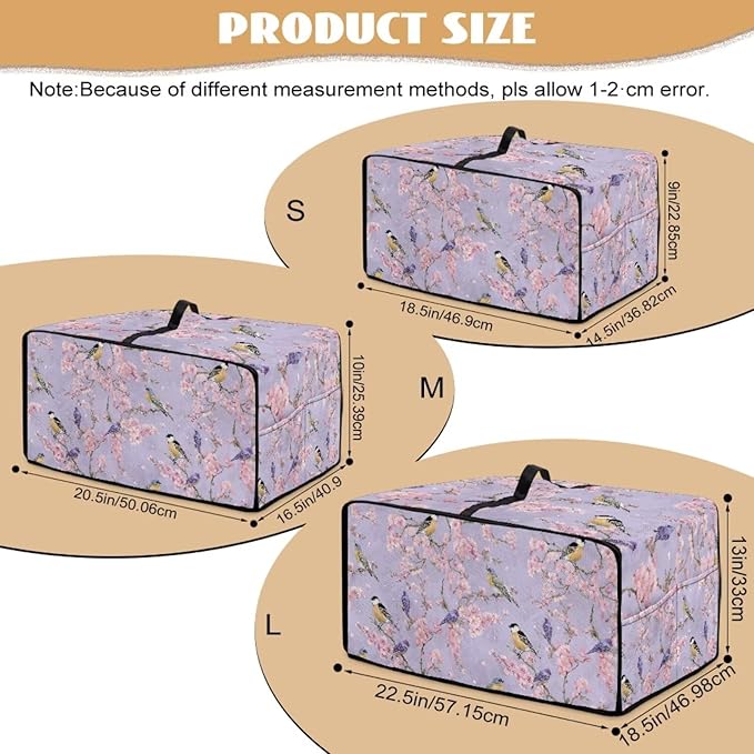 Dust-Proof Microwave Oven Grill Cover Protector Cherry Blossom Robin Bird Print Polyester-Linen Fabric Toaster Oven Dust Cover with Storage Bags Case Protections for Microwave Oven, M