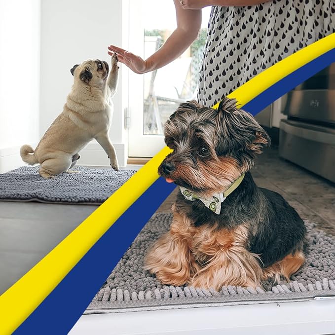Muddy Mat® Shown on TV Super Absorbent Microfiber Dog Door Mat for Muddy Paws, Non-Slip Washable Pet Rug, Quick Dry Chenille Entryway Carpet, Machine Washable Indoor Outdoor mat, Grey 30"x19"