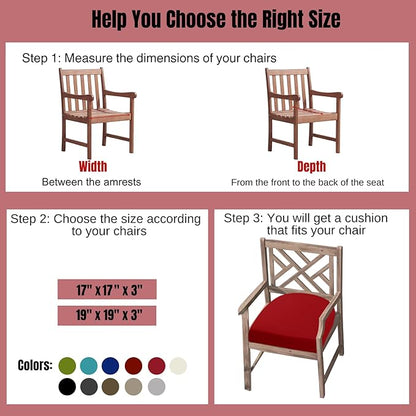 idee-home Outdoor Chair Cushions Set of 2, Thick 17" x 17" x 3" Outdoor Seat Cushion Patio Furniture Waterproof with Ties, Patio Chair Pads Dining Red