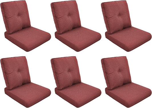 Patio Cushions for Outdoor Furniture - 22" x 25" x 4" UV Resistant Thick Foam Cushions Water Resistant Replacement Cushion for Outdoor Patio Furniture Chair/Sofa/Couch | Red | 6-Pack |