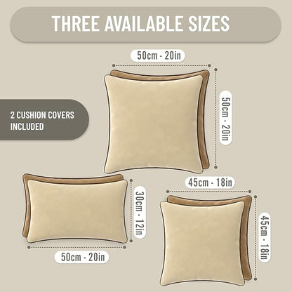 Set of 2 Decorative Throw Pillow Covers Cushion Cases. Soft Velvet. Contrast Pipping Edge. Filling Not Included. (12x20in, Camel/Beige)