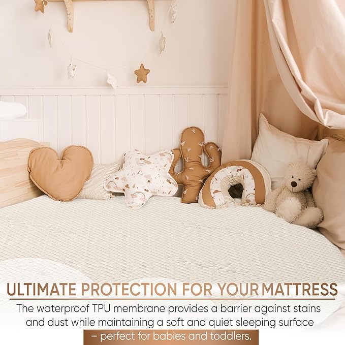 Crib Organic Cotton Percale Mattress Pad Protector – OCS Blended & Oeko-TEX Certified – Waterproof Breathable – Naturally Cool – Soft Natural Comfort